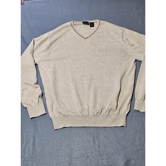 Jos A Bank Sweater Mens Large Tan Pullover Knit V-Neck Cotton/Cashmere - Picture 1 of 9